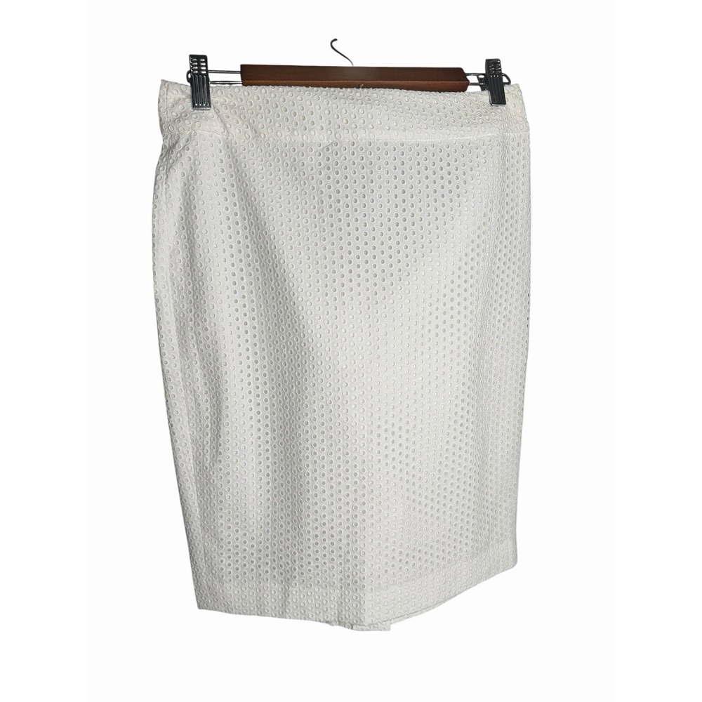 Ann Taylor White Eyelet Cotton Pencil Skirt Size 2 Geometric Textured NEW